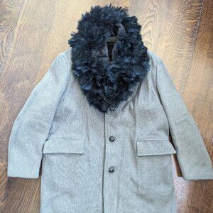 STYLISH & UNIQUE:: Custom upcycled gray jacket with feather collar